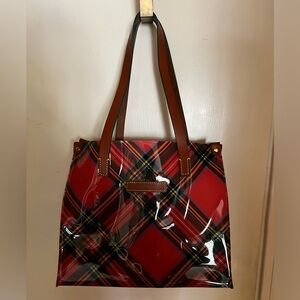 Dooney & Bourke acrylic with leather Tartan plaid tote medium shopper
